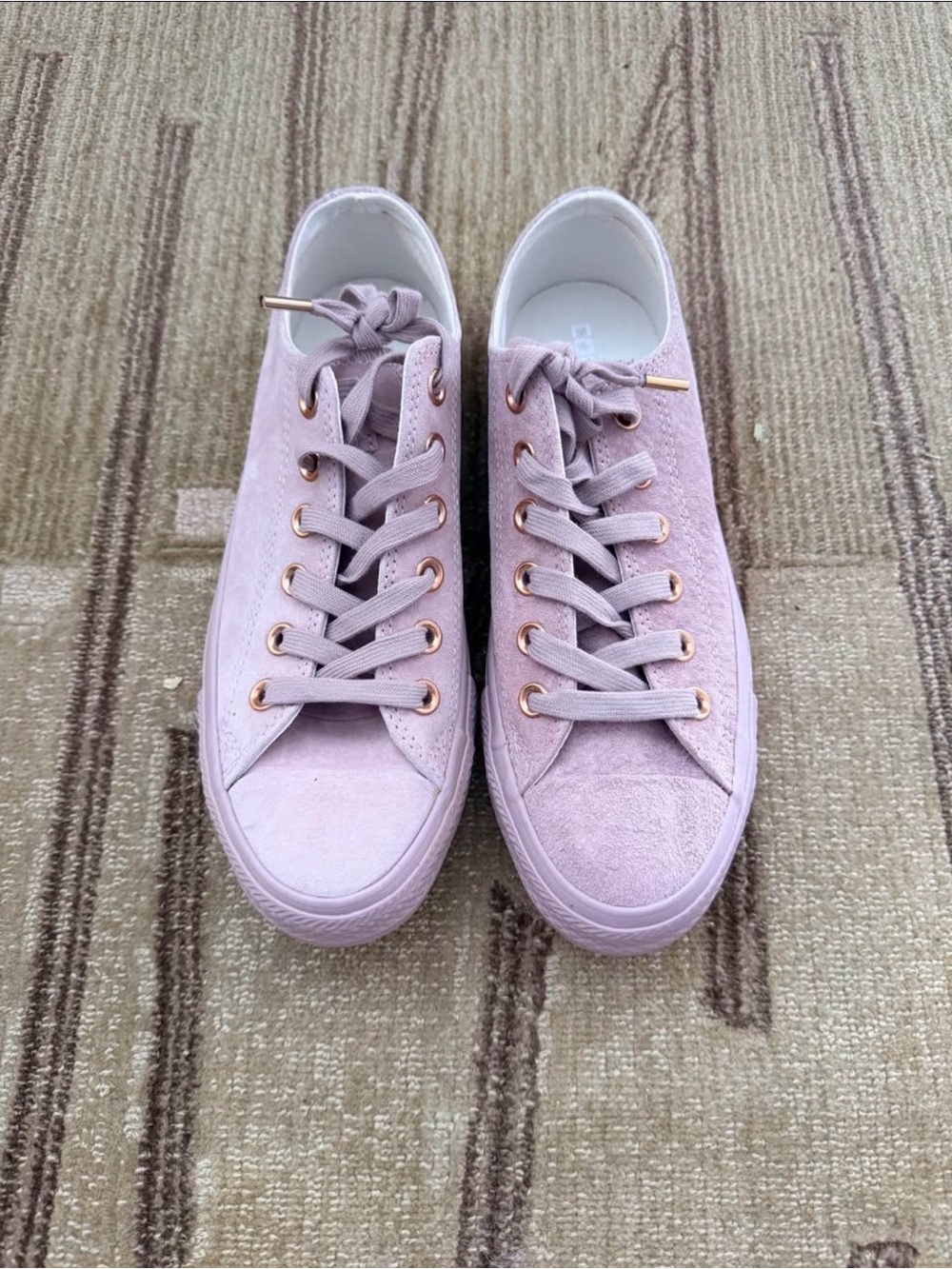 Converse Women's Lace-Up Sneakers in Light Mauve with Rose Gold Eyelets